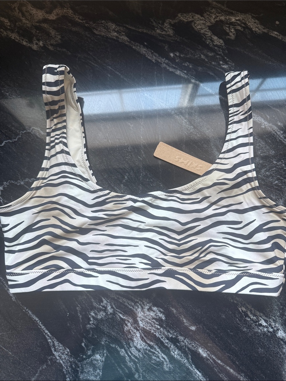 SKIMS Zebra Print Bikini Top in Black and White